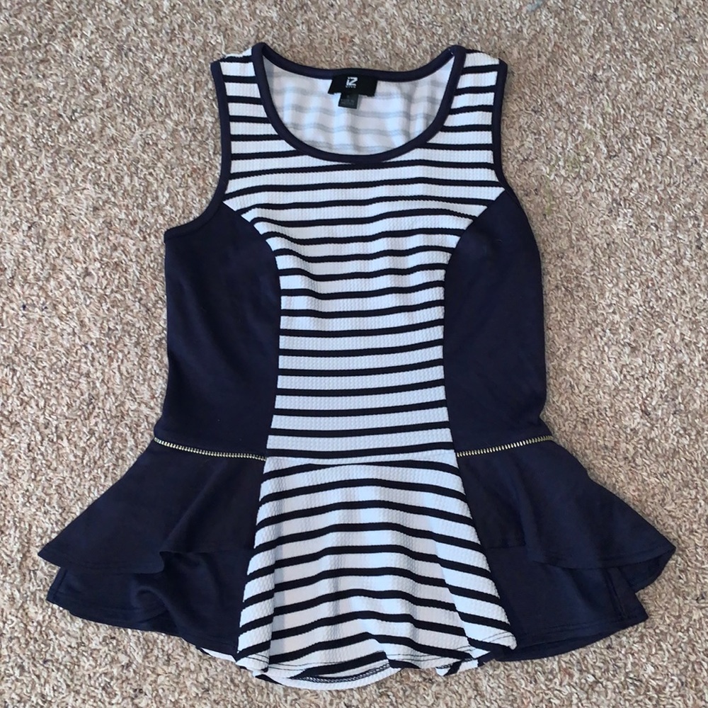Navy and white formal top